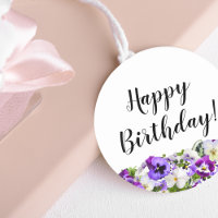 Happy Birthday violett Stiefmütterchen Blume weiß