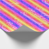 Happy Birthday Vivid Pink Blue Yellow Streifen Geschenkpapier (Ecke)