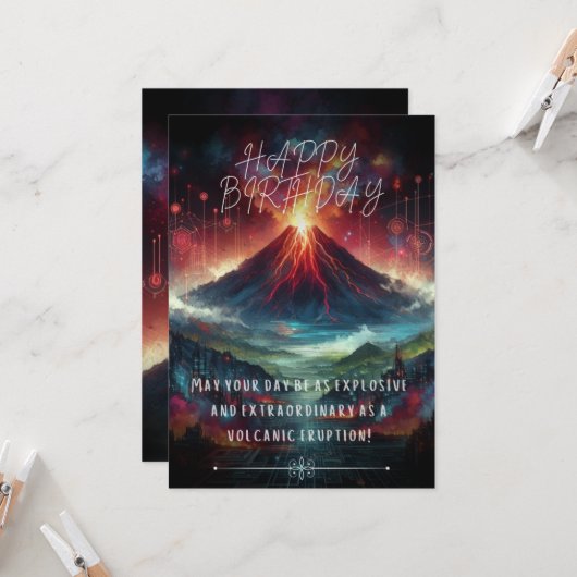 Happy Birthday Volcano Flat Card Karte (Vorderseite/Rückseite Beispiel)