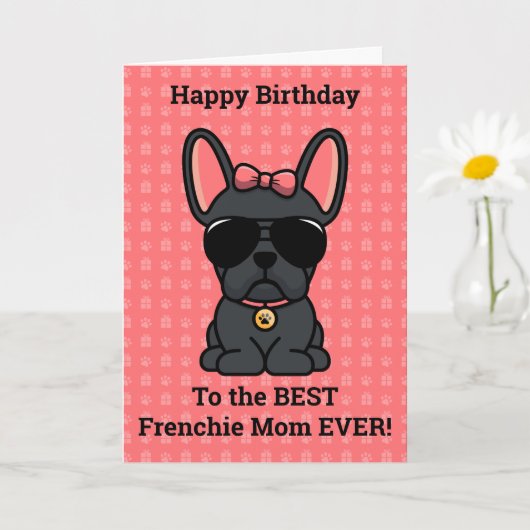 Happy Birthday von Hund Black French Bulldog Karte (Kleine Pflanze)
