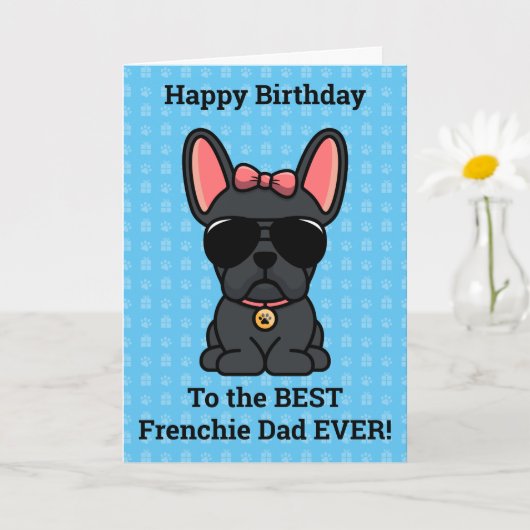 Happy Birthday von Hund Black French Bulldog Karte (Kleine Pflanze)
