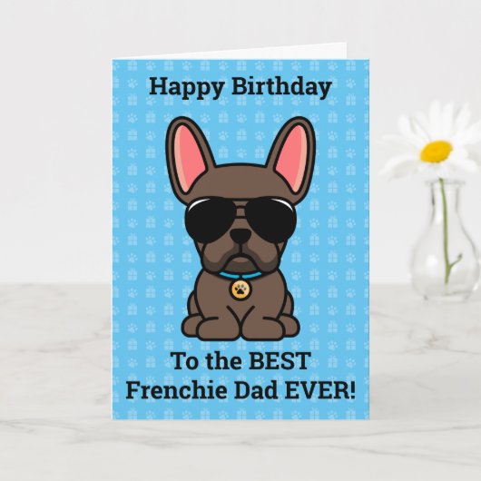Happy Birthday von Hund Brown French Bulldog Karte (Kleine Pflanze)
