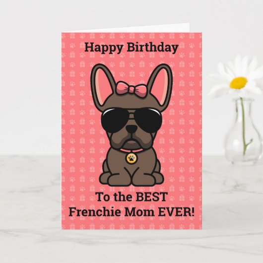 Happy Birthday von Hund Brown French Bulldog Karte (Kleine Pflanze)