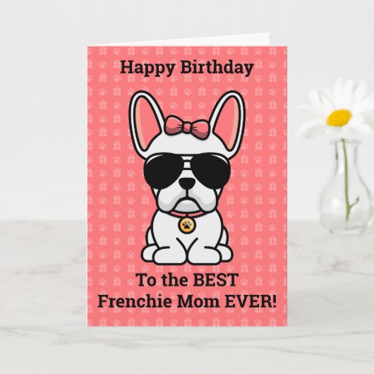 Happy Birthday von Hund White French Bulldog Card Karte (Kleine Pflanze)