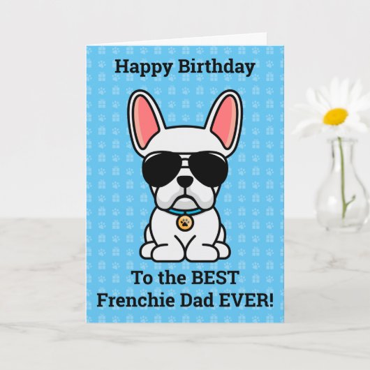 Happy Birthday von Hund White French Bulldog Karte (Kleine Pflanze)