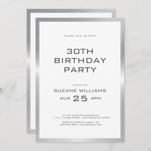 Happy Birthday Vorlage mit weiß und silber (Vorne/Hinten)