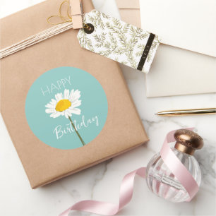 Happy Birthday Während Daisy Blume Runder Aufkleber