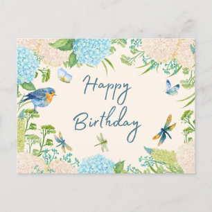 Happy Birthday Wasserfarbe Hortensien Blumen Postkarte