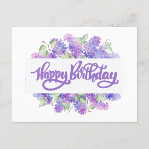 Happy Birthday Wasserfarbe Lila Flieder Blumen  Postkarte