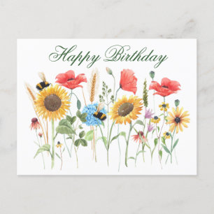 Happy Birthday Wasserfarben Blumen  Postkarte