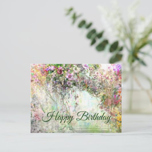 Happy Birthday Watercolor Abstrakte Blume Postkarte (Stehend Vorderseite)
