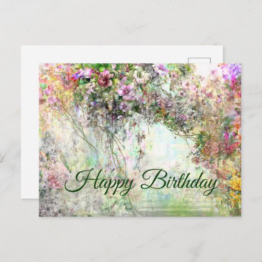 Happy Birthday Watercolor Abstrakte Blume Postkarte (Vorne/Hinten)