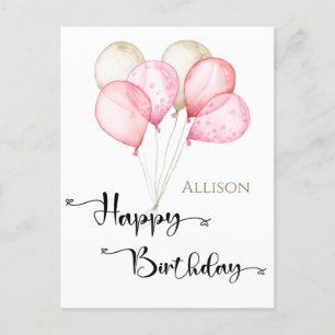 Happy Birthday Watercolor Ballons Postkarte