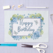 Happy Birthday Watercolor Blue Hydrangea Blume Seidenpapier (Handwerk)