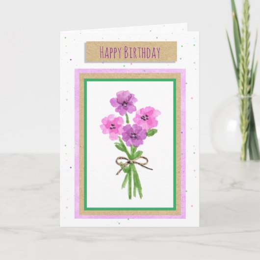 Happy Birthday Watercolor Blume Karte (Vorderseite)