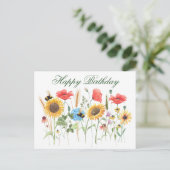 Happy Birthday Watercolor Blume Postkarte (Stehend Vorderseite)