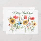 Happy Birthday Watercolor Blume Postkarte (Vorne/Hinten)