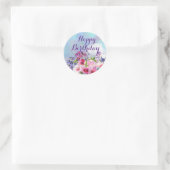 Happy Birthday Watercolor Blume Rundkleber Runder Aufkleber (Tasche)