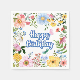 Happy Birthday Watercolor Blume Serviette