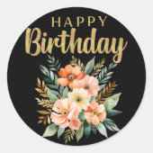 Happy Birthday Watercolor Blume Sticker (Vorderseite)