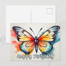 Happy Birthday Watercolor Butterfly Doodle Art