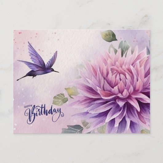 Happy Birthday Watercolor Dahlia Blume Postkarte (Vorderseite)