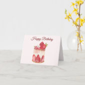 Happy Birthday Watercolor Erdbeere Fruchtkuchen Karte (Gelbe Blume)