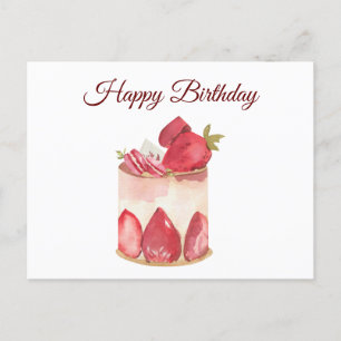 Happy Birthday Watercolor Erdbeere Fruchtkuchen Postkarte