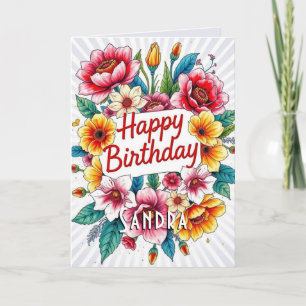 Happy Birthday Watercolor Floral Bouquet Card Karte