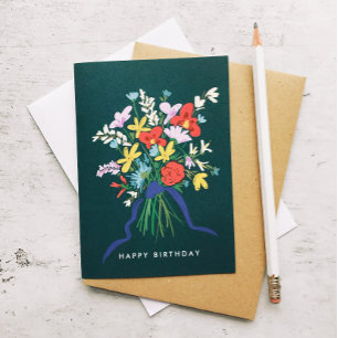 Happy Birthday Watercolor Floral Bouquet Karte