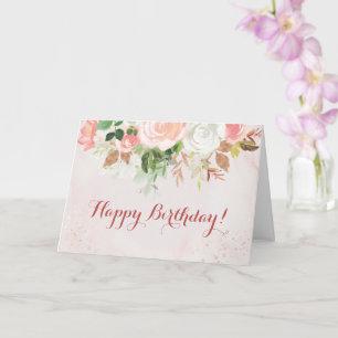 Happy Birthday Watercolor Floral Rose Karte