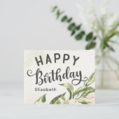 Happy Birthday Watercolor Greenery Floral Elegante Postkarte (Stehend Vorderseite)
