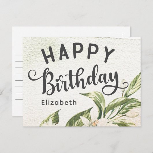 Happy Birthday Watercolor Greenery Floral Elegante Postkarte (Vorne/Hinten)