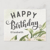 Happy Birthday Watercolor Greenery Floral Elegante Postkarte (Vorderseite)