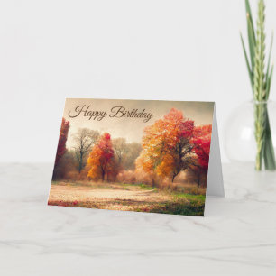 Happy Birthday Watercolor Herbstwald Landschaft Karte