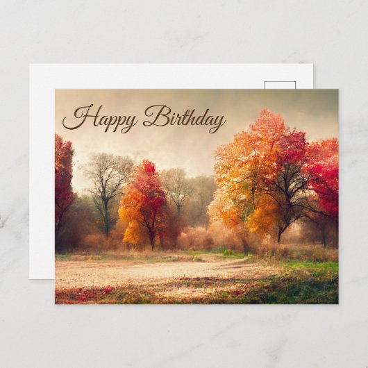 Happy Birthday Watercolor Herbstwald Landschaft Postkarte (Vorne/Hinten)