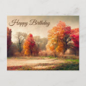 Happy Birthday Watercolor Herbstwald Landschaft Postkarte (Vorderseite)