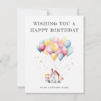 Happy Birthday Watercolor House Balloons Realty Postkarte