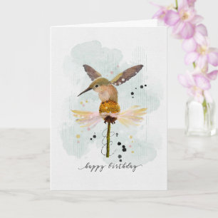 Happy Birthday Watercolor Hummingbird Karte