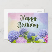 Happy Birthday Watercolor Hydrangea Blume Postkarte (Vorne/Hinten)