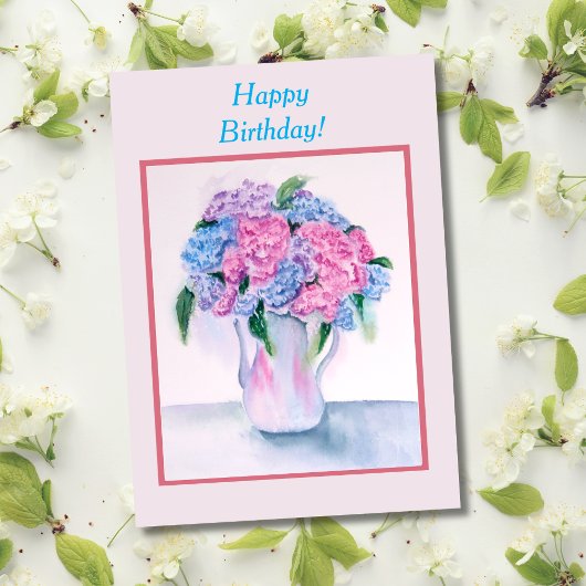 Happy Birthday Watercolor Hydrangea Card Karte