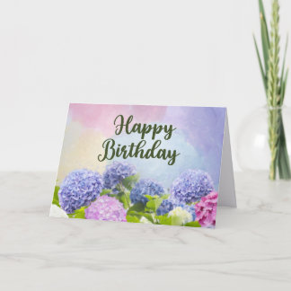 Happy Birthday Watercolor Hydrangea Flowers Karte