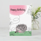 Happy Birthday Watercolor Igel Doodle Karte (Stehend Vorderseite)