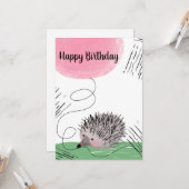 Happy Birthday Watercolor Igel Doodle Karte (Vorderseite/Rückseite Beispiel)