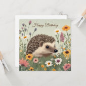 Happy Birthday Watercolor Igel und Blume Karte (Vorderseite/Rückseite Beispiel)