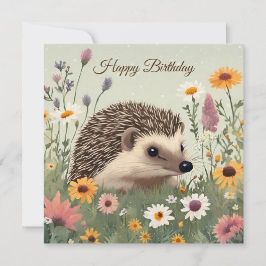 Happy Birthday Watercolor Igel und Blume Karte (Vorderseite)
