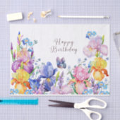 Happy Birthday Watercolor Iris Blume und Garten Seidenpapier (Handwerk)