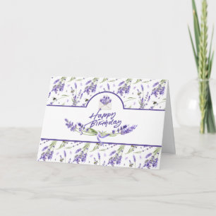 Happy Birthday Watercolor Lavender Blume & Bienen Karte