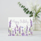 Happy Birthday Watercolor Lavender Blume Postkarte (Stehend Vorderseite)
