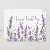 Happy Birthday Watercolor Lavender Blume Postkarte (Vorne/Hinten)